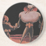 Vintage Science Fiction Astronaut Shake Hand Alien Drink Coaster