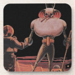 Vintage Science Fiction Astronaut Shake Hand Alien Drink Coaster