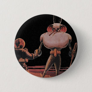 Vintage Science Fiction Astronaut Shake Hand Alien Pinback Button