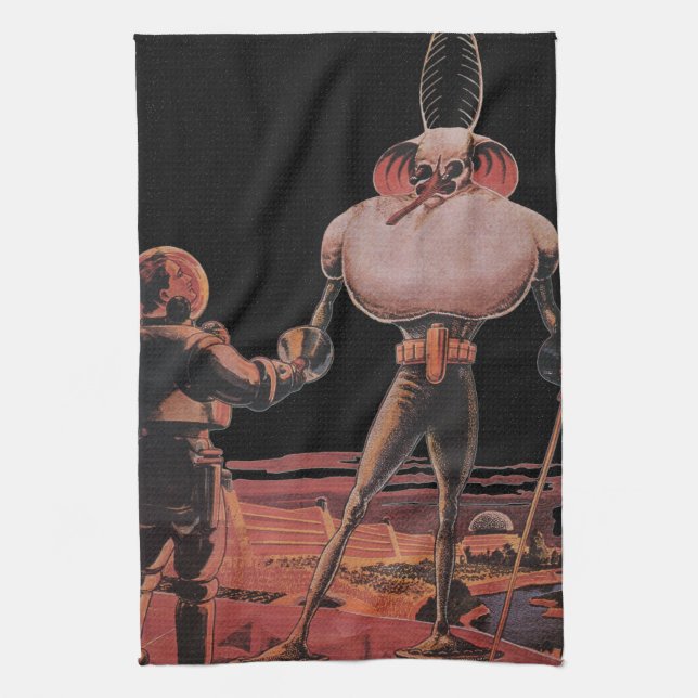 Vintage Science Fiction Astronaut Shake Hand Alien Towel (Vertical)