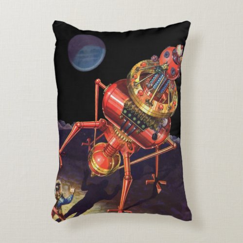 Vintage Science Fiction Astronaut with Alien Robot Accent Pillow