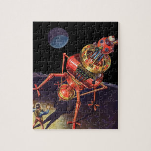 Vintage Science Fiction Astronaut with Alien Robot Jigsaw Puzzle