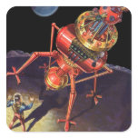 Vintage Science Fiction Astronaut with Alien Robot Square Sticker
