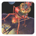Vintage Science Fiction Astronaut with Alien Robot Square Sticker