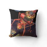Vintage Science Fiction Astronaut with Alien Robot Throw Pillow
