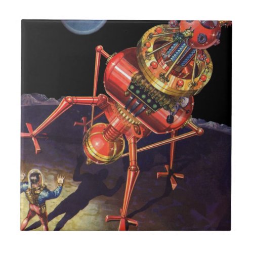 Vintage Science Fiction Astronaut with Alien Robot Tile