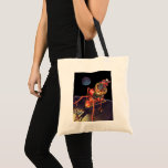 Vintage Science Fiction Astronaut with Alien Robot Tote Bag