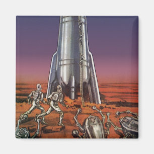 Vintage Science Fiction, Astronauts Beetle Aliens Magnet