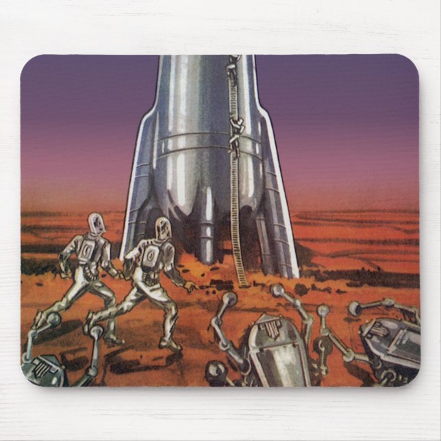 Vintage Science Fiction, Astronauts Beetle Aliens Mouse Pad (Front)