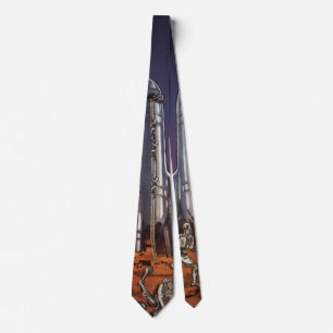 Vintage Science Fiction, Astronauts Beetle Aliens Neck Tie