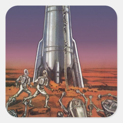 Vintage Science Fiction Astronauts Beetle Aliens Square Sticker