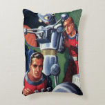 Vintage Science Fiction Astronauts Fixing a Robot Accent Pillow