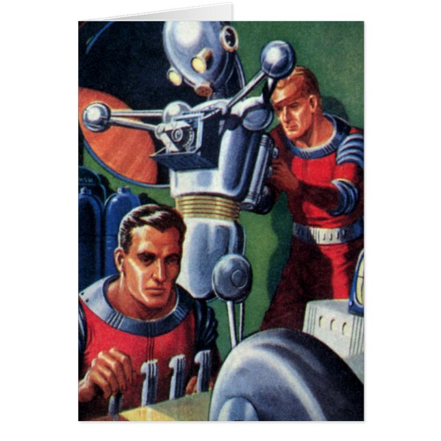 Vintage Science Fiction Astronauts Fixing a Robot Cards (Front)