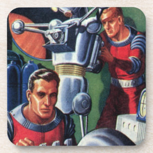 Vintage Science Fiction Astronauts Fixing a Robot Drink Coaster