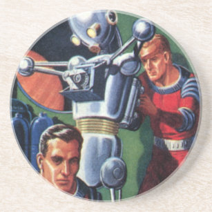 Vintage Science Fiction Astronauts Fixing a Robot Drink Coaster