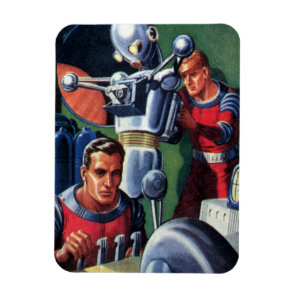 Vintage Science Fiction Astronauts Fixing a Robot Magnet