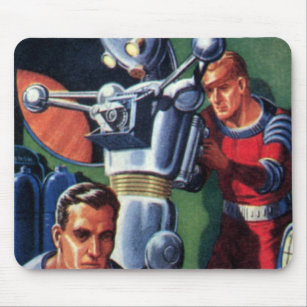 Vintage Science Fiction Astronauts Fixing a Robot Mouse Pad