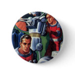Vintage Science Fiction Astronauts Fixing a Robot Pinback Button