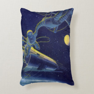 Vintage Science Fiction Astronauts in Outer Space Accent Pillow