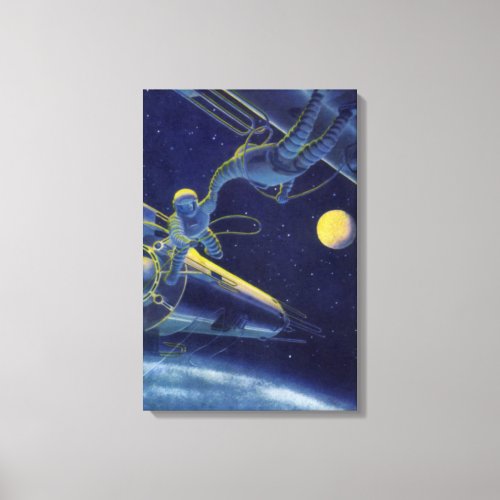 Vintage Science Fiction Astronauts in Outer Space Canvas Print