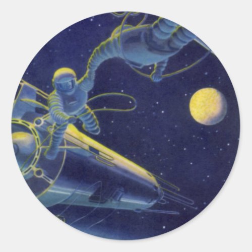 Vintage Science Fiction Astronauts in Outer Space Classic Round Sticker