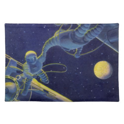 Vintage Science Fiction Astronauts in Outer Space Cloth Placemat