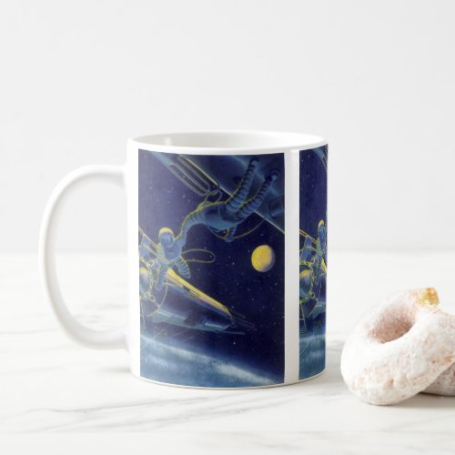 Vintage Science Fiction Astronauts in Outer Space Coffee Mug