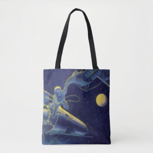 Vintage Science Fiction Astronauts in Outer Space Tote Bag