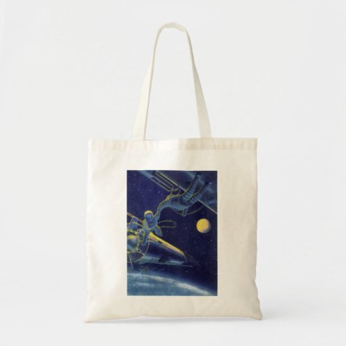 Vintage Science Fiction Astronauts in Outer Space Tote Bag