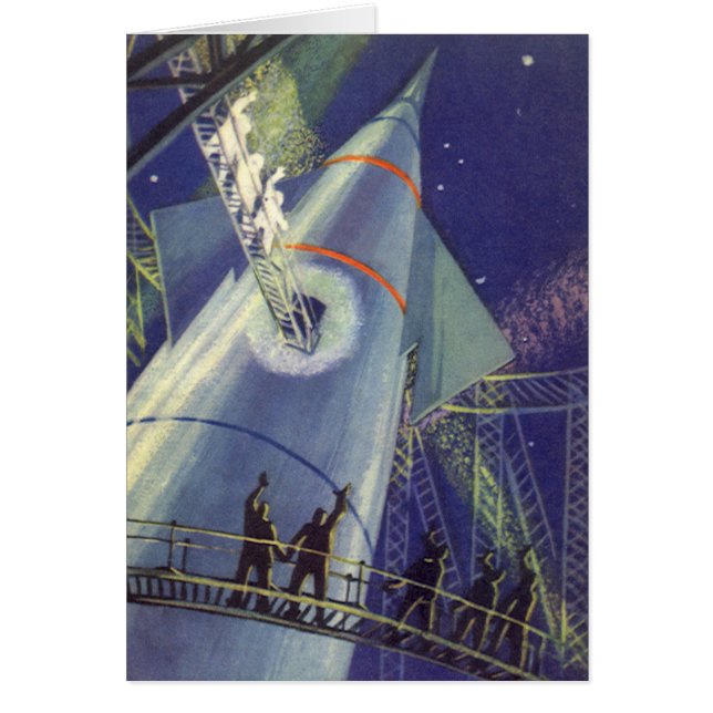 Vintage Science Fiction Astronauts on Rocket Ship Cards (Front)