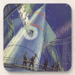 Vintage Science Fiction Astronauts on Rocket Ship Coaster