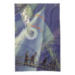 Vintage Science Fiction Astronauts on Rocket Ship Kitchen Towel