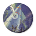 Vintage Science Fiction Astronauts on Rocket Ship Magnet