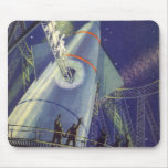 Vintage Science Fiction Astronauts on Rocket Ship Mouse Pad