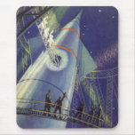 Vintage Science Fiction Astronauts on Rocket Ship Mouse Pad