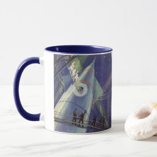 Vintage Science Fiction Astronauts on Rocket Ship Mug
