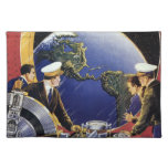 Vintage Science Fiction Astronauts Orbiting Earth Cloth Placemat