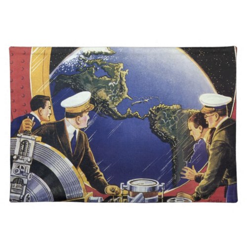 Vintage Science Fiction Astronauts Orbiting Earth Cloth Placemat
