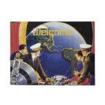 Vintage Science Fiction Astronauts Orbiting Earth Doormat