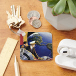 Vintage Science Fiction Astronauts Orbiting Earth Keychain