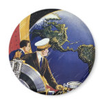 Vintage Science Fiction Astronauts Orbiting Earth Magnet