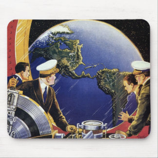 Vintage Science Fiction Astronauts Orbiting Earth Mouse Pad