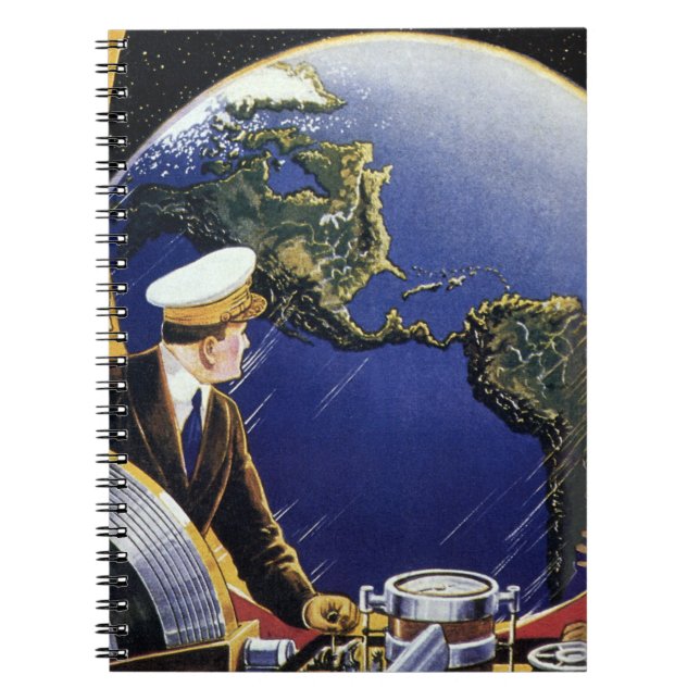 Vintage Science Fiction Astronauts Orbiting Earth Notebook (Front)