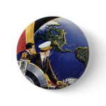 Vintage Science Fiction Astronauts Orbiting Earth Pinback Button