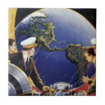 Vintage Science Fiction Astronauts Orbiting Earth Tile