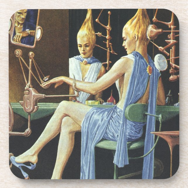 Vintage Science Fiction Beauty Salon Spa Manicures Coaster (Front)