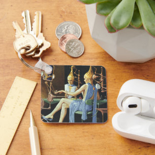 Vintage Science Fiction Beauty Salon Spa Manicures Keychain