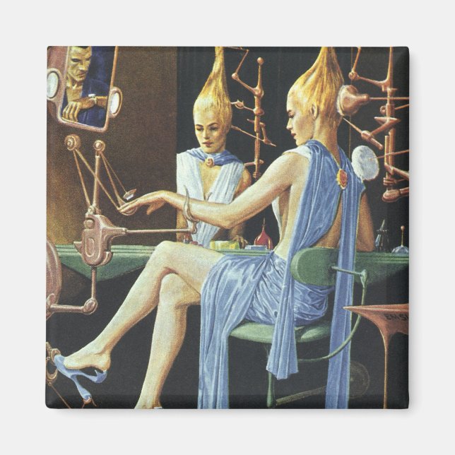 Vintage Science Fiction Beauty Salon Spa Manicures Magnet (Front)