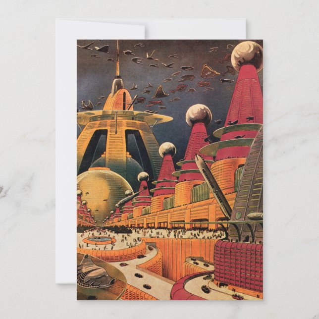 Vintage Science Fiction City Housewarming Party Invitation (Front)