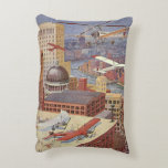 Vintage Science Fiction City, Victorian Steam Punk Accent Pillow